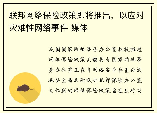 联邦网络保险政策即将推出，以应对灾难性网络事件 媒体